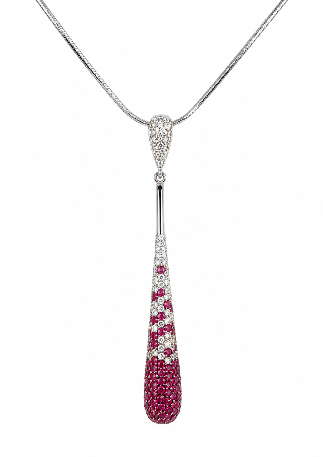 NATURAL RUBY PENDANT WHITE GOLD PLATED