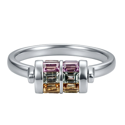 RAINBOW SAPPHIRE ROTATE RING WHITE GOLD PLATED
