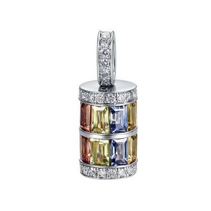 RAINBOW SAPPHIRE ROTATE PENDANT WHITE GOLD PLATED