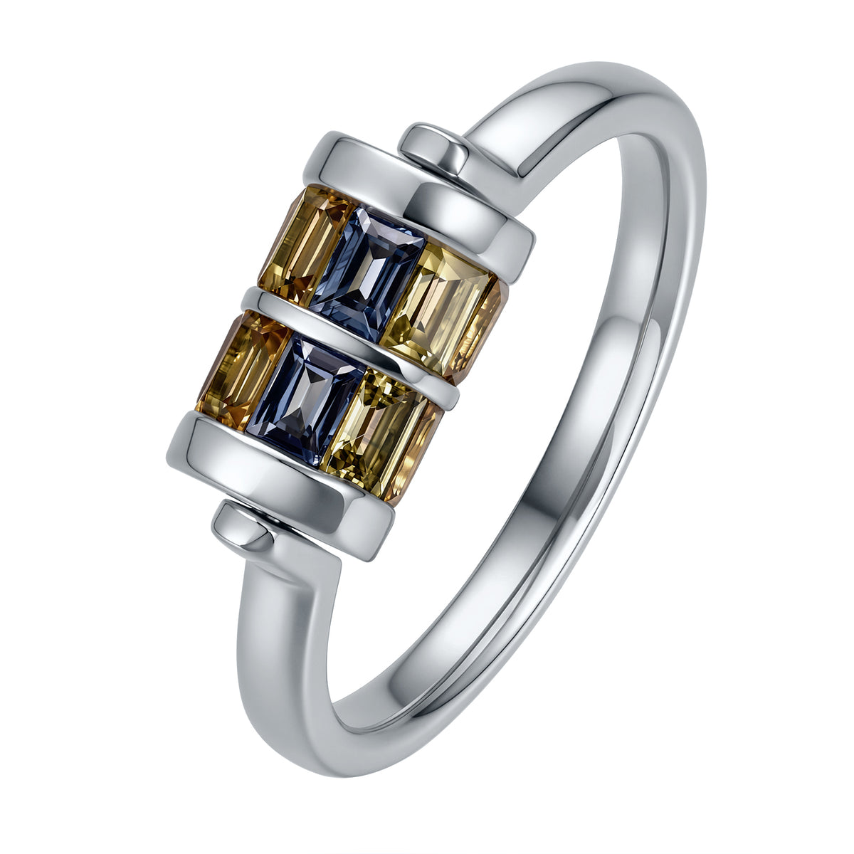 RAINBOW SAPPHIRE ROTATE RING WHITE GOLD PLATED