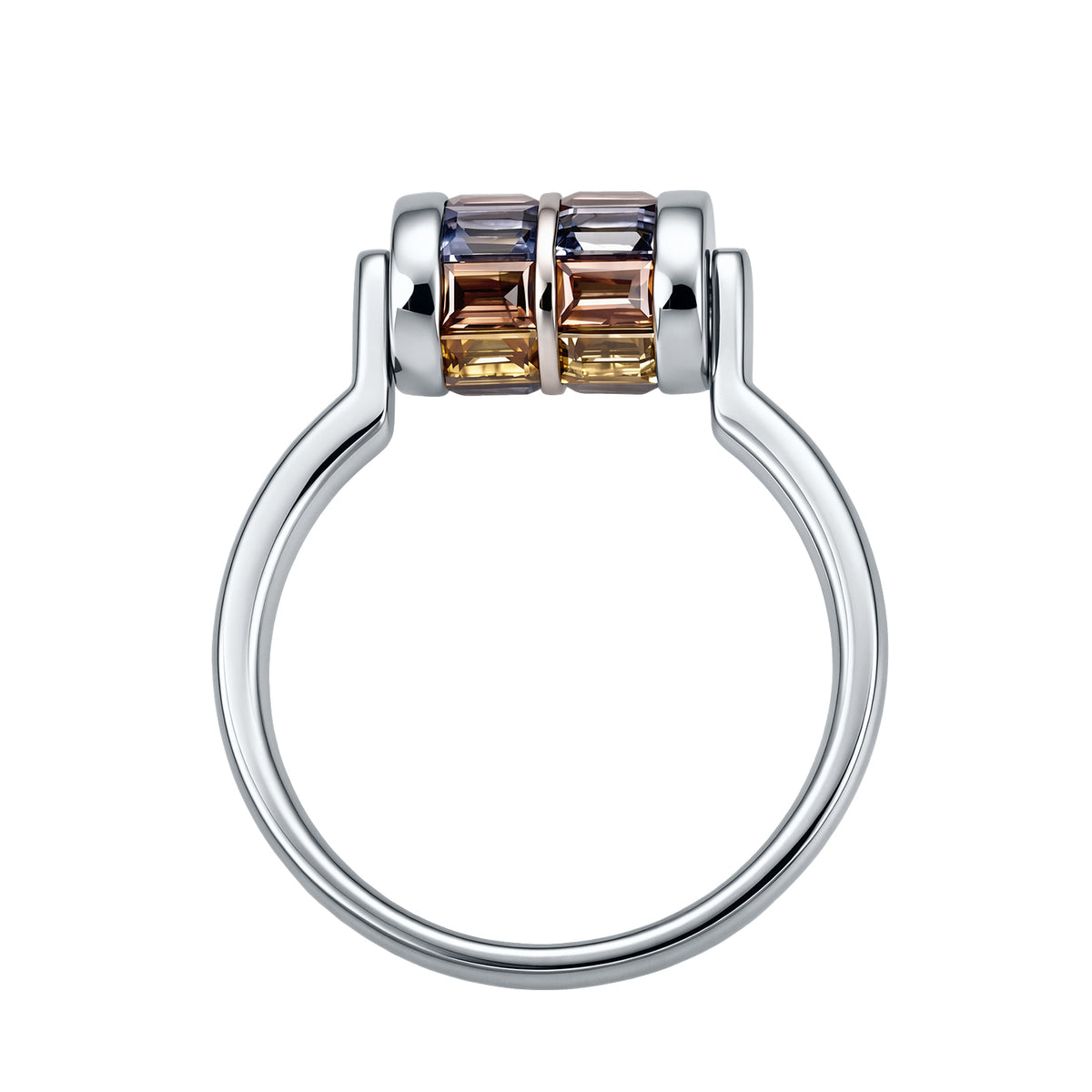 RAINBOW SAPPHIRE ROTATE RING WHITE GOLD PLATED