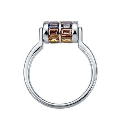 RAINBOW SAPPHIRE ROTATE RING WHITE GOLD PLATED