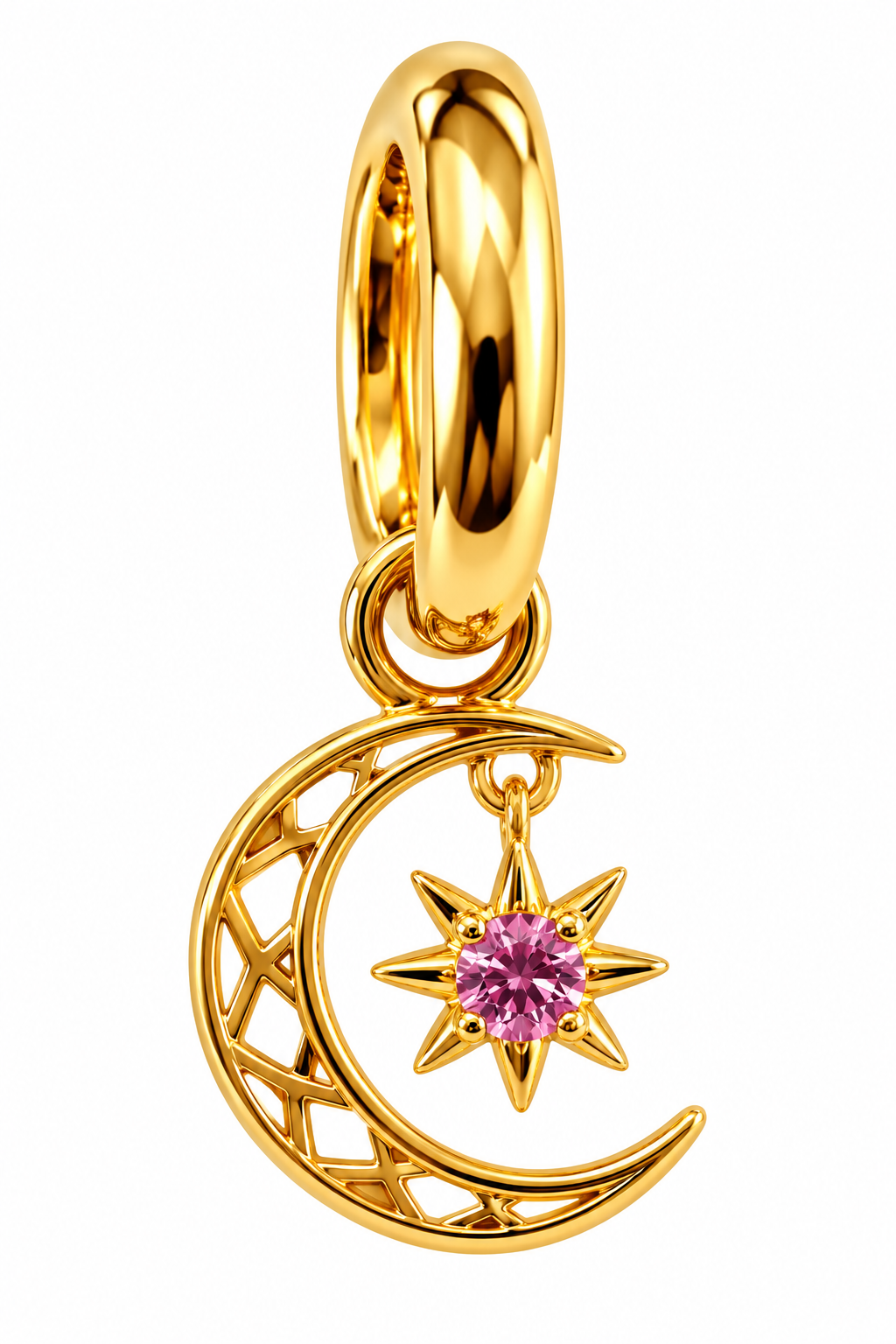 BINTANG DAN BULAN SABIT FANCY SAPPHIRE CHARM 18K YELLOW GOLD PLATED