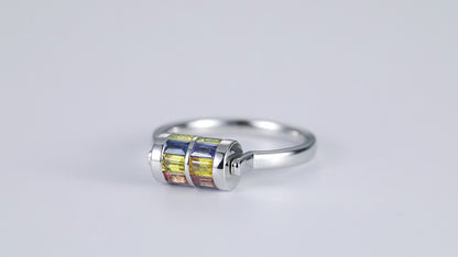 RAINBOW SAPPHIRE ROTATE RING WHITE GOLD PLATED