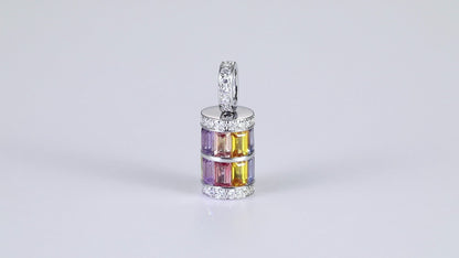 RAINBOW SAPPHIRE ROTATE PENDANT WHITE GOLD PLATED